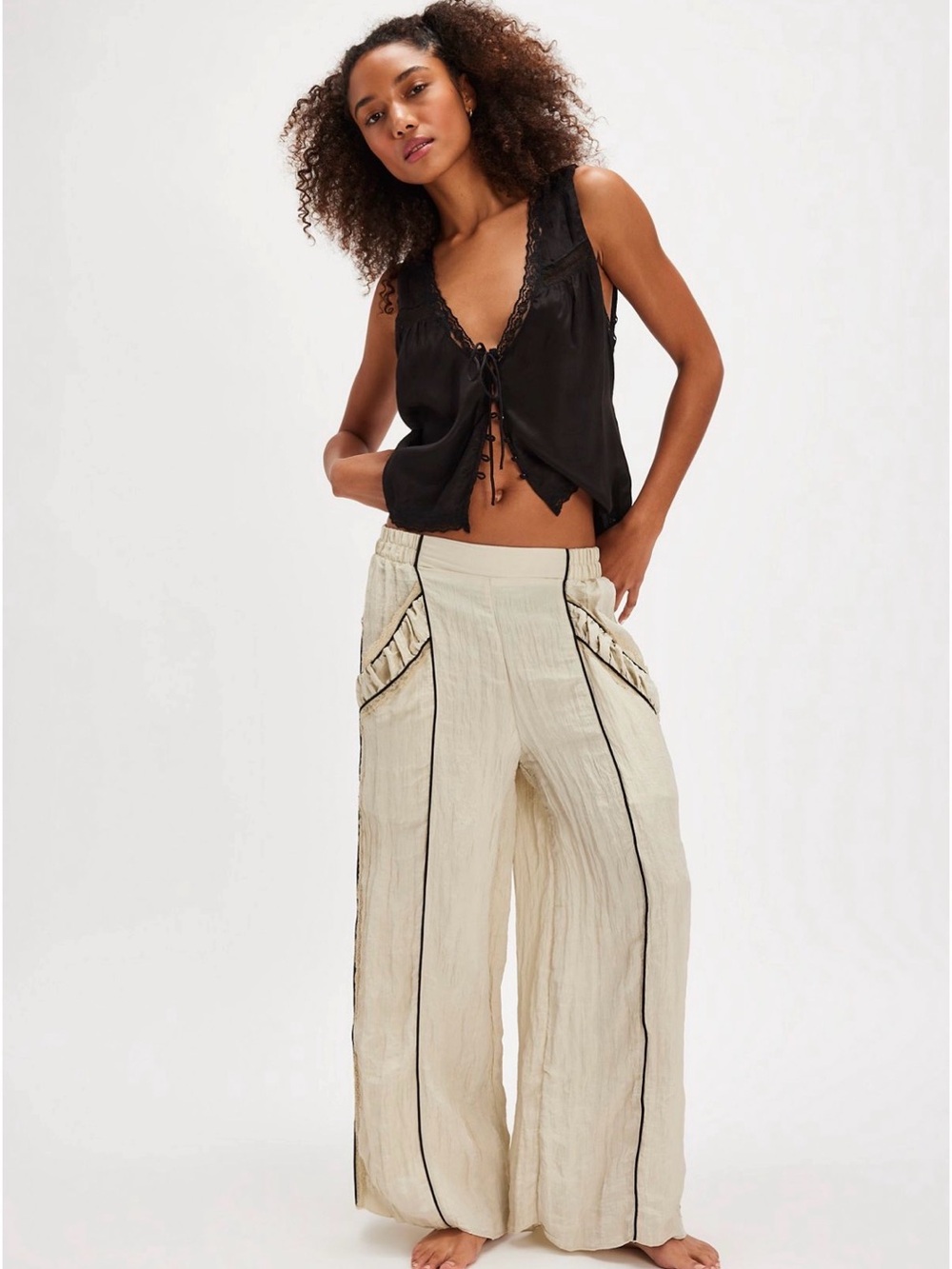 Free People Pretty Please Cream Wide-Leg Pants